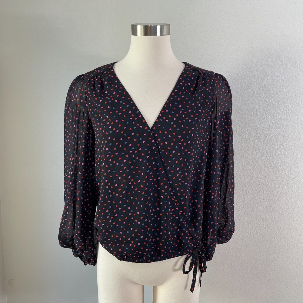 Banana Republic Womens Small Surplice Blouse All Over Hearts Shirt Top